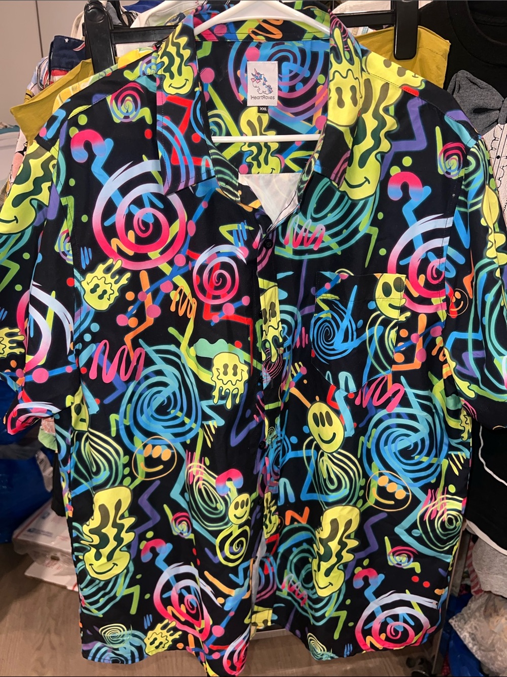 iHeartRaves Black Neon Swirl Button-Up Shirt